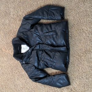 Abercrombie Kids Coat Black Faux Leather Puffer Water Wind Resistant Coat  11/12